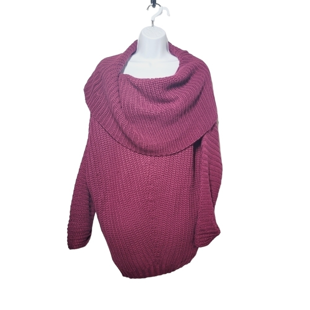 Umgee Cowl Neck Maroon Thick Knit Sweater